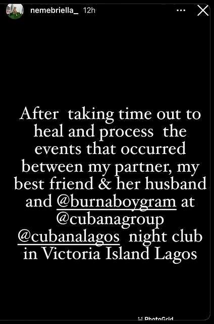 Married lady assaulted by Burna Boy gives detailed narration that led to shooting of her man