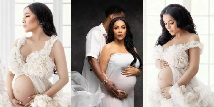 "Why's he hiding his face?" - Reactions as Maria Chike and her lover strike a pose in stunning pregnancy shots