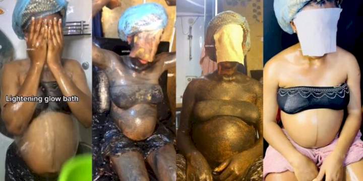 Pregnant woman causes a stir as she undergoes 'lightening glow bath' to bleach her skin instantly (video)