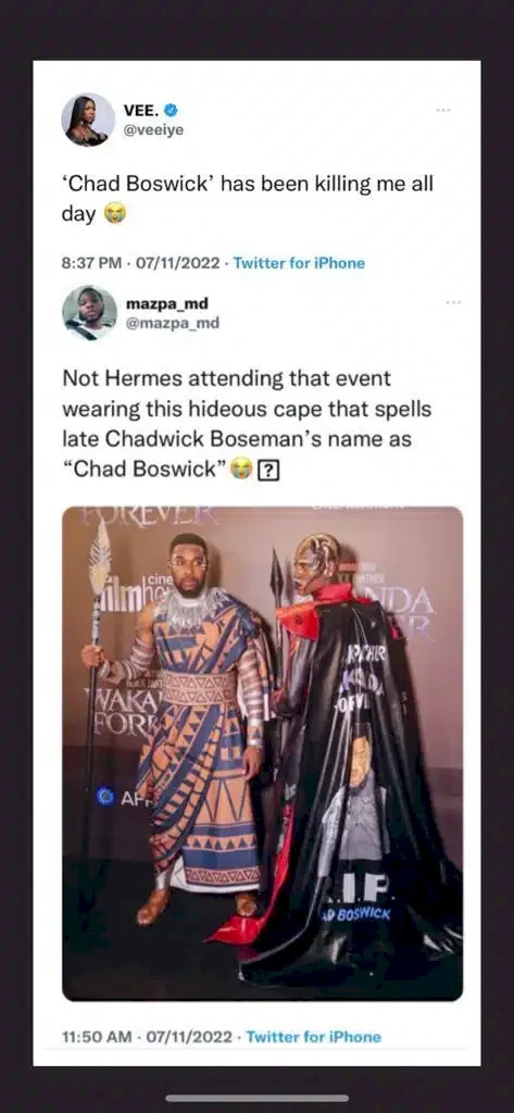 Nigerians rage as Toyin Lawani misspells Chadwick Boseman's name on Hermes' outfit