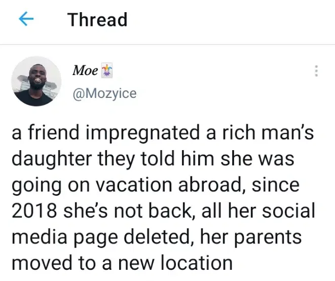 Man who impregnated rich man's daughter heartbroken as her family relocates her abroad, blocks all access to her