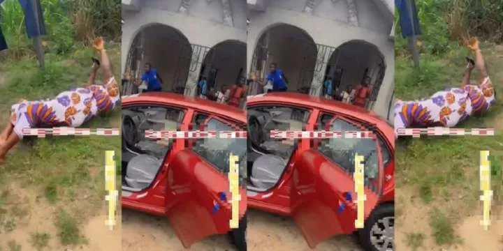 Nigerian woman rolls on the ground as son gifts her a brand-new car (video)