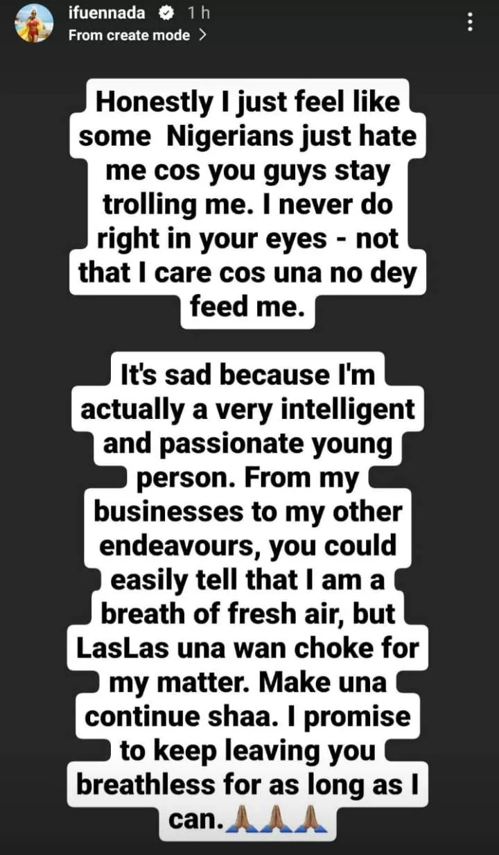 If you can accept Speed Darlington and Portable, why can't you accept me? - Ifuennada tackles Nigerians who always insult her over her unique outfits to award shows