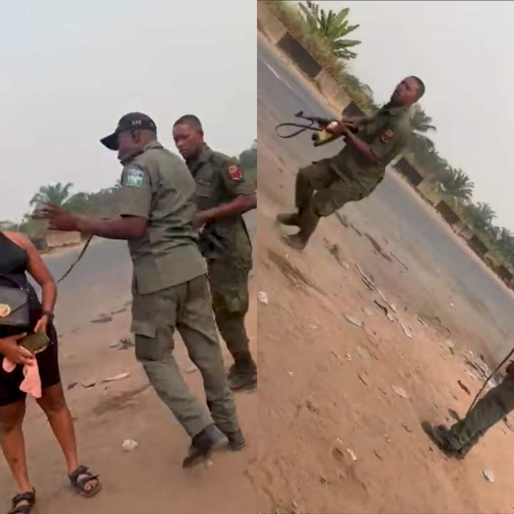 Edo police officer 'previously attached to SARS' assaults woman then shoots at and slaps civilians who confronted him about it