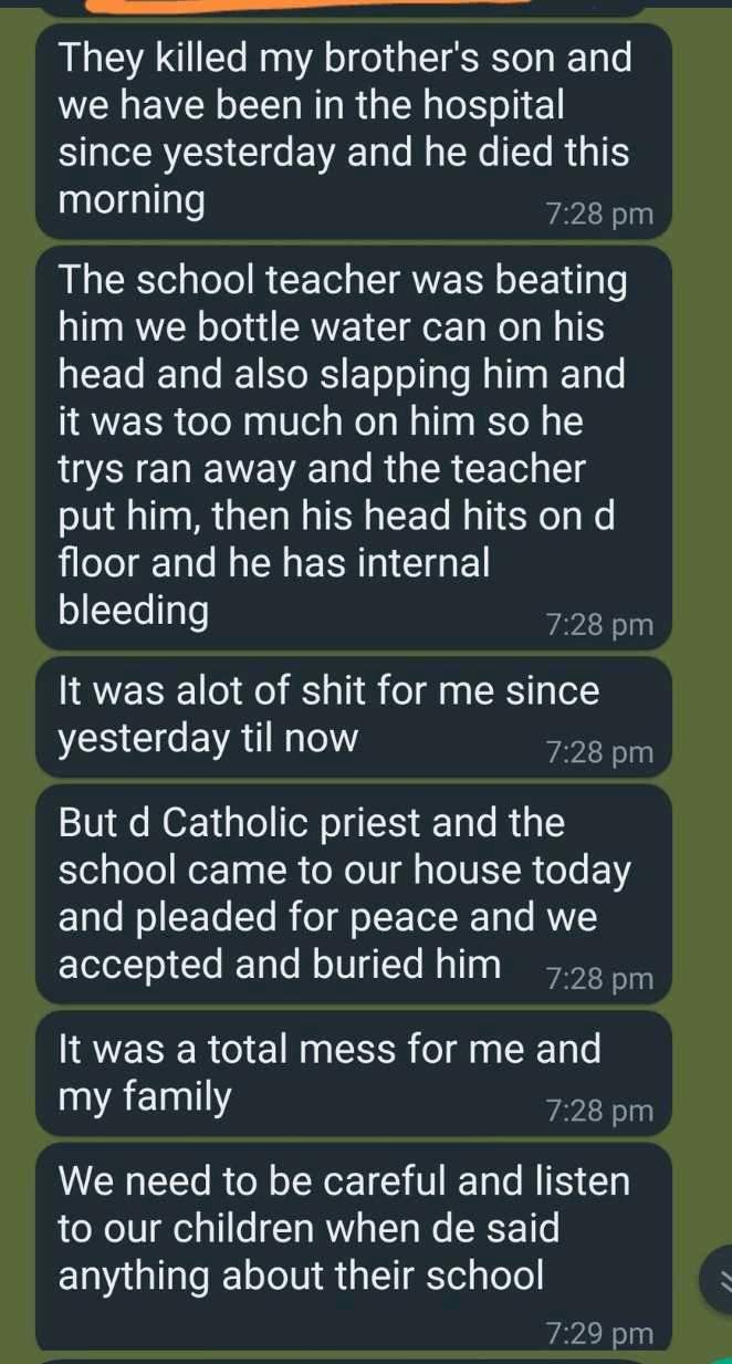 Catholic school allegedly bribes parents of student who died after being maltreated by his teacher; buries him afterwards