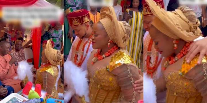 Emotional moment actress, Uche Ogbodo broke down in tears while her father prayed for her at her wedding (Video)