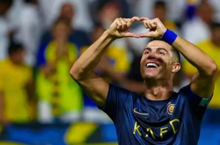 Cristiano Ronaldo celebrating a goal for Al Nassr