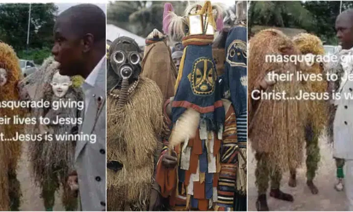 'You'll go to hell if you don't stop this' - Pastor preaches to masquerades about Christ, they repent