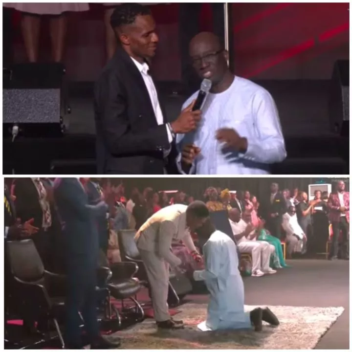 Reactions as Edo state governor, Monday Okpebholor testifies in Pastor Jerry Eze's church of how God miraculously made him Governor