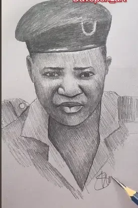 'Her mood instantly changed' - Ibadan street artist draws police woman, makes her happy in viral clip