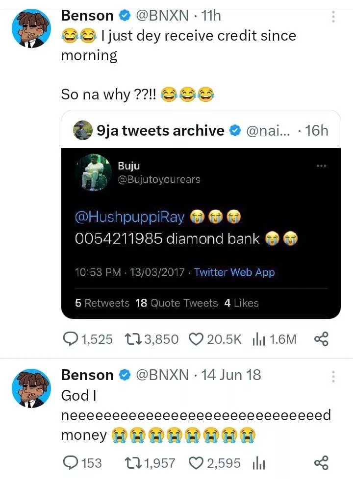 'Him been dey see serious shege' - Netizens surprised as old tweets of BNXN begging cash, airtime online surfaces, he reacts
