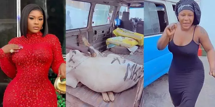 "I'm so overwhelmed with happiness" - Destiny Etiko receives cow, bags of rice as New Year gift