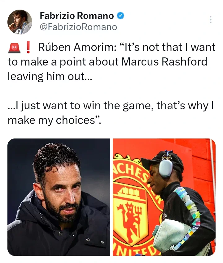 It's Not That I Want to Make a Point About Marcus Rashford Leaving Him Out-Rúben Amorim