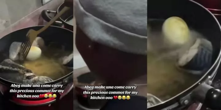 Nigerian lady shocks boyfriend and his friends by frying boiled eggs