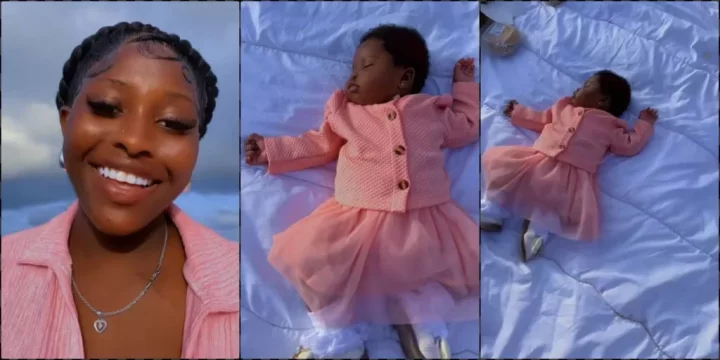 Mother in dilemma as baby sleeps throughout beach photoshoot