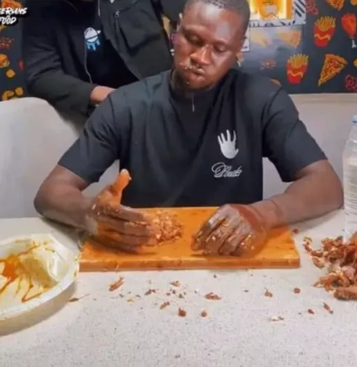 Moment man devours large portions of Fufu with full grilled chicken in under 10 minutes to win N100k