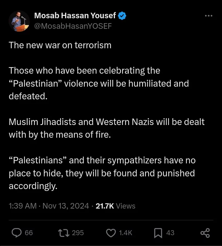 Those Who Have Been Celebrating the Palestinian Violence Will Be Humiliated, Defeated -Mosab Hassan