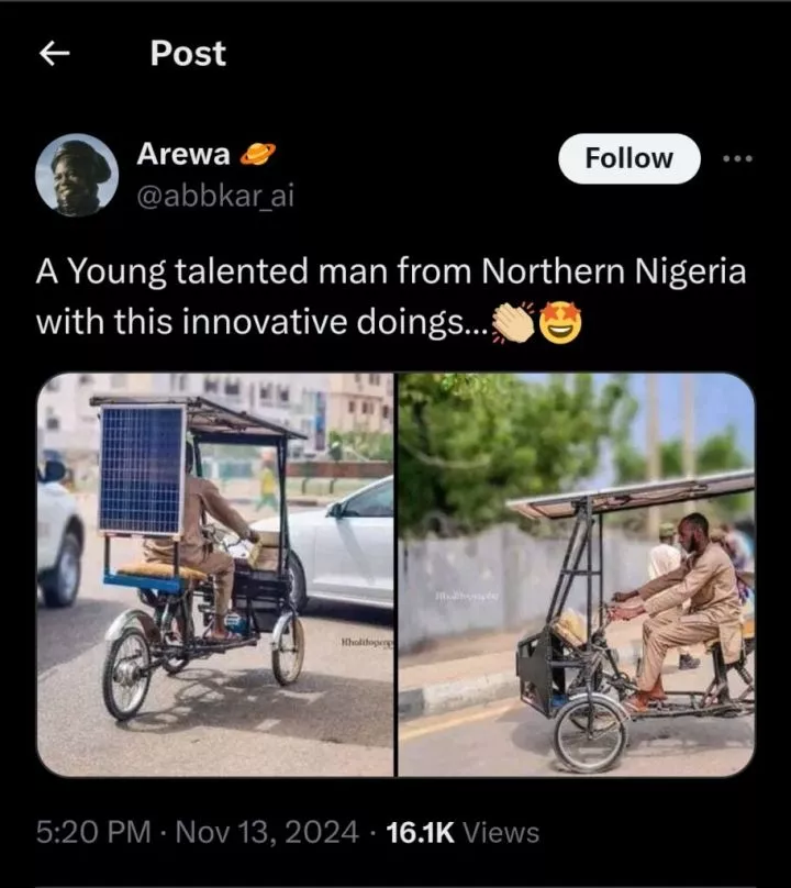 Young man from Kano builds solar-powered tricycle