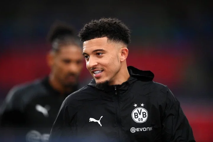 Jadon Sancho of Borussia Dortmund looks on during a Borussia Dortmund Training Session ahead of their UEFA Champions League 2023/24 Final match aga...