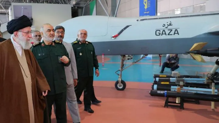 Iran's Supreme Leader, Ayatollah Ali Khamenei looks at an Iranian drone during his visit to the IRGC Aerospace Force Achievements exhibition in Tehran, Iran November 19, 2023. Office of the Iranian Supreme Leader/WANA (West Asia News Agency) via REUTERS ATTENTION EDITORS - THIS PICTURE WAS PROVIDED BY A THIRD PARTY
