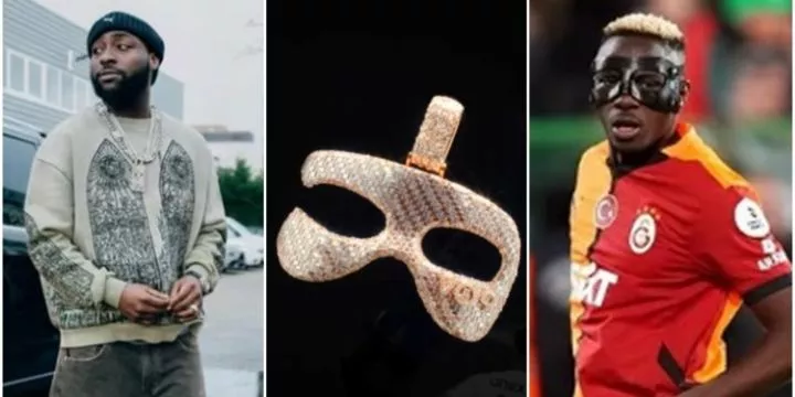 Davido, others react as Victor Osimhen splurges millions of naira on customized mask gold/diamond pendant