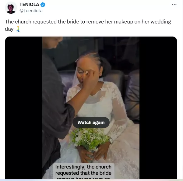 Drama as church asks bride to remove makeup before wedding