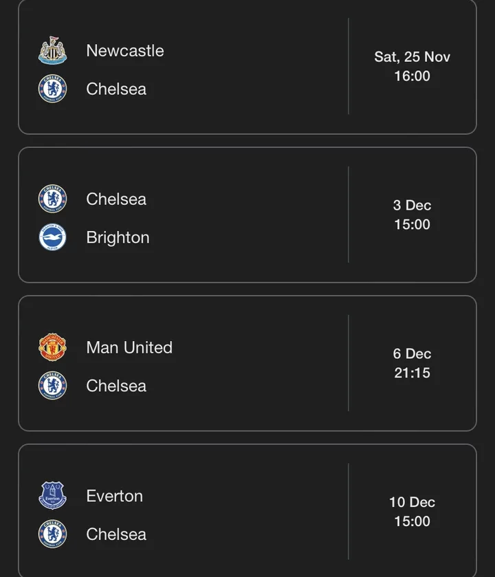 Chelsea's Next Four Matches in All Competitions Including a Tough Game Against Man United