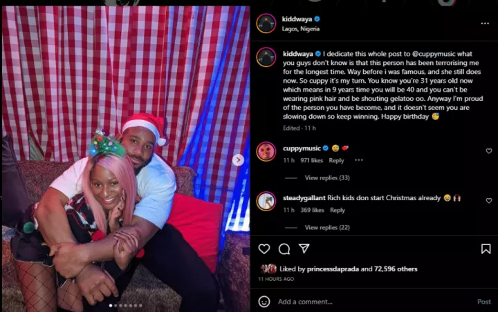 'You will be 40 soon, stop wearing pink' - Kiddwaya advises DJ Cuppy on her birthday