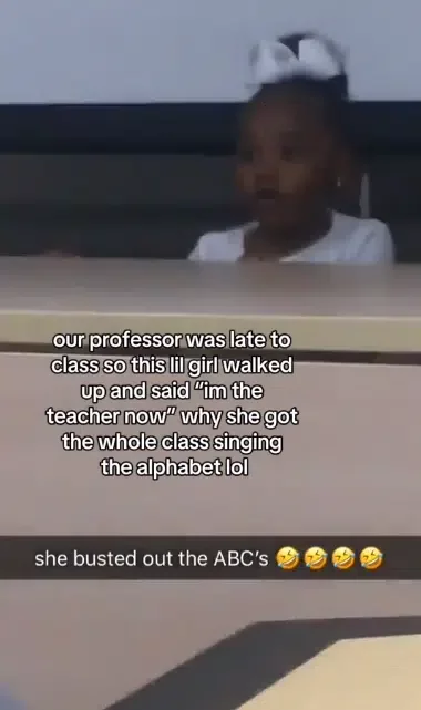 'Whose baby is this? - Little kid causes buzz as she climbs lecture podium in professor's absence, sings ABC song for adults