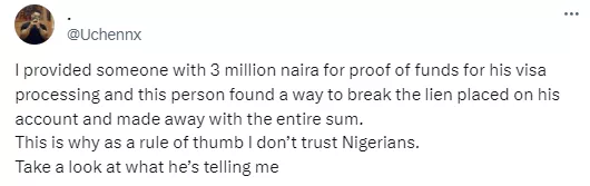 Nigerian man left in shock after a friend he loaned N3m for proof of funds absconds with the money