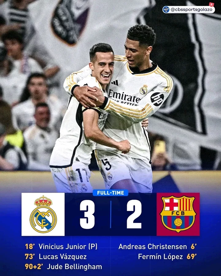 RMA 3-2 BAR: Two Best Players for Real Madrid in Their Thrilling Victory In The El Clasico Yesterday