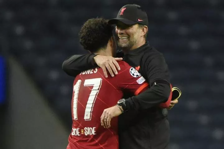 Liverpool midfielder Curtis Jones and Reds boss Jurgen Klopp