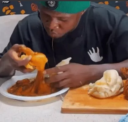 Moment man devours large portions of Fufu with full grilled chicken in under 10 minutes to win N100k