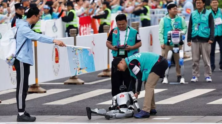 One robot fell over. Pic: Reuters