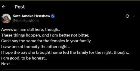 Kate Henshaw slams troll who reminded her how Late Sammie Okposo used to beat her