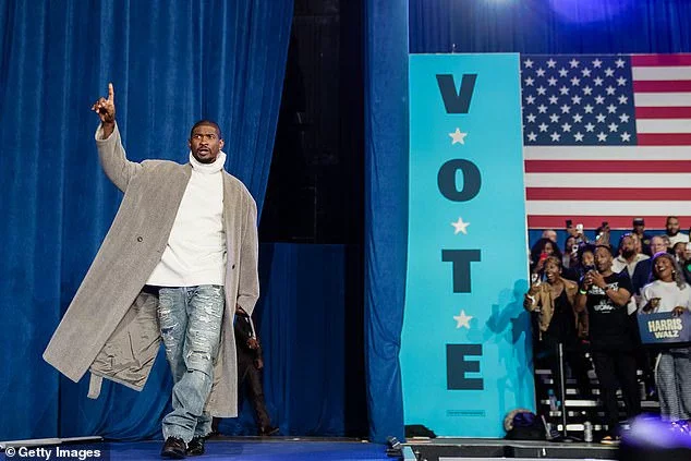 Usher taking the stage in Atlanta for Kamala Harris. The singer sang out 'we ready?' as the crowd sang back after giving his remarks. 'Let's do this,' he finished