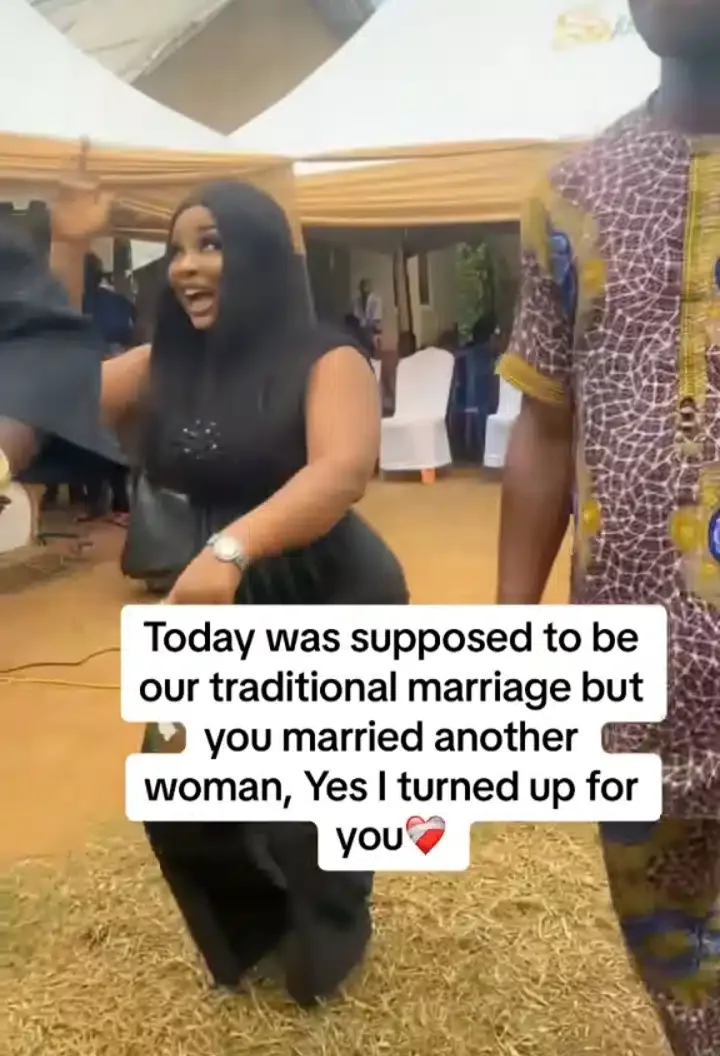 Lady dances away her sorrow as she storms ex-boyfriend's traditional wedding, video stirs emotions