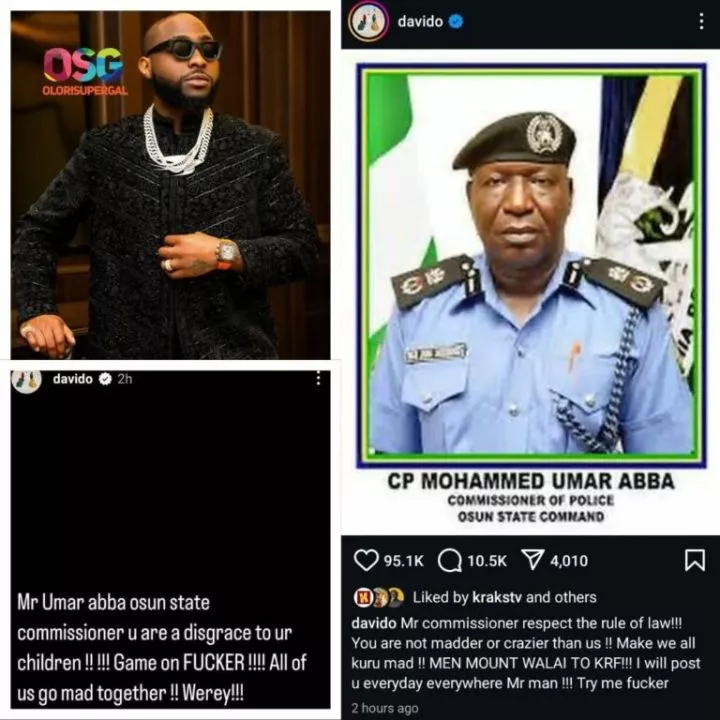 Davido calls out Osun State Commissioner of Police over alleged illegal directive to cause chaos in Osun state