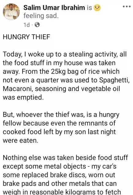 Everybody Is Hungry - Nigerian Journalist Narrates How Thief Broke Into His House, Ate Leftovers And Stole Food Items