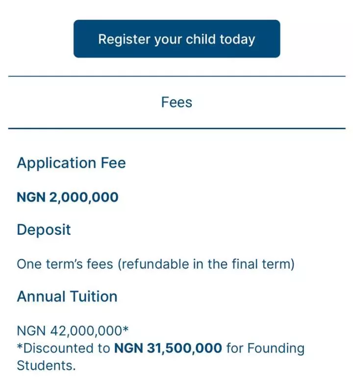Primary school in Lagos charges ₦42 million annually per student