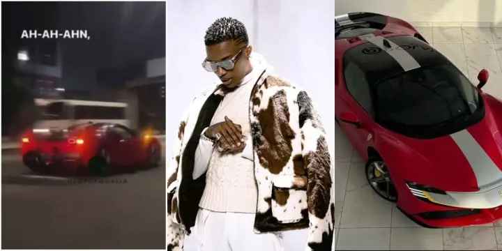 "Big Wiz needs to calm down, this speed is too much" - Fans express worry after Wizkid drives fast and furious in his Ferrari