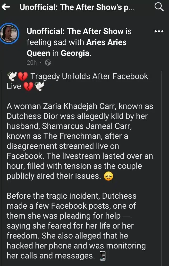 Wife allegedly passes away after disagreement with husband during livestream