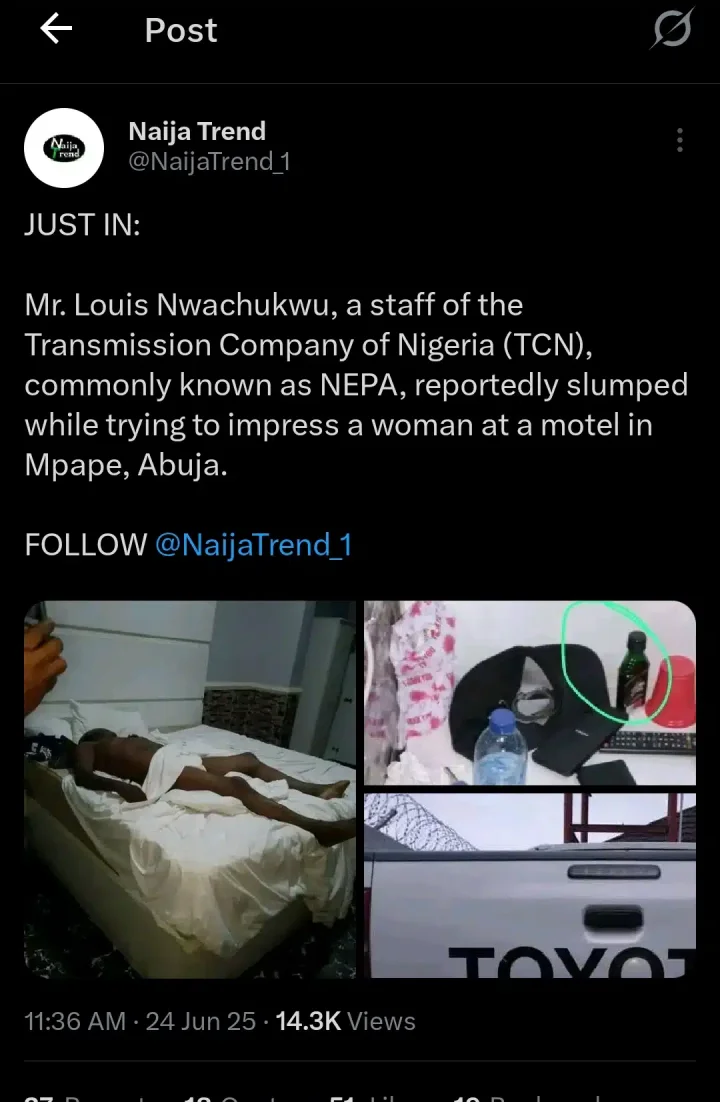 NEPA official slumps in hotel after taking sex-boosting drugs