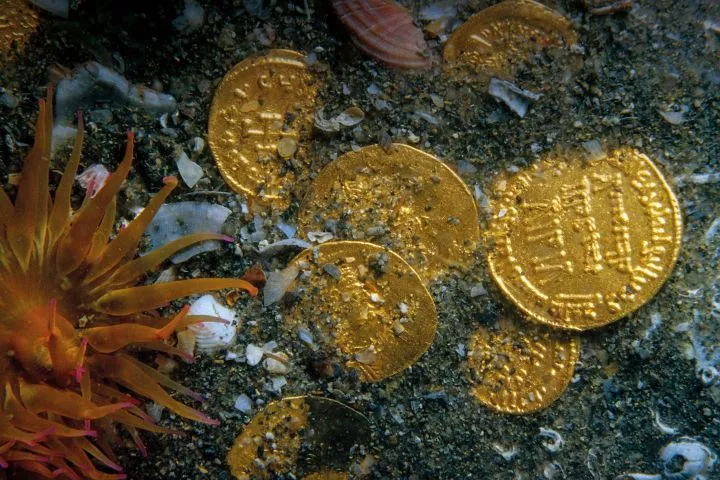 Gold coins on the seabed