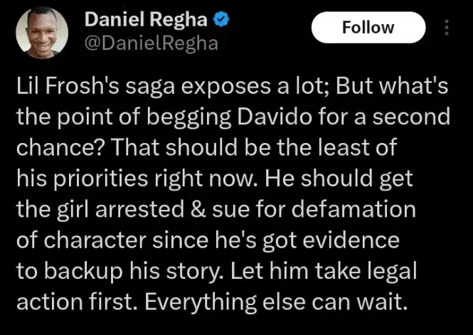 'He should arrest her and sue for defamation of character' - Daniel Regha weighs in on Lil Frosh, Cute Gemini saga