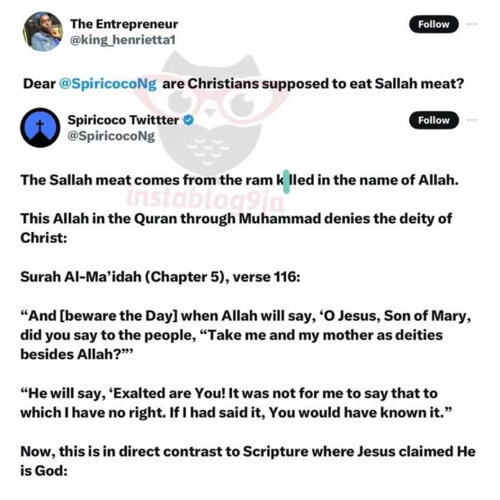 Influencer explains why Christians should not eat Sallah meat