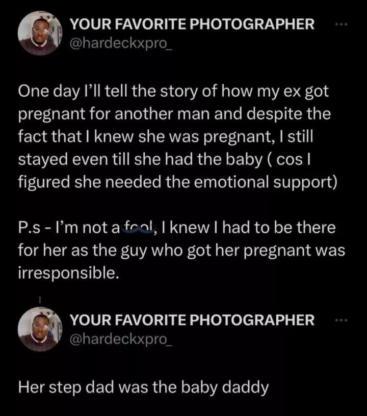 Photographer faces backlash after revealing how he stood by his girlfriend when she was pregnant with another man