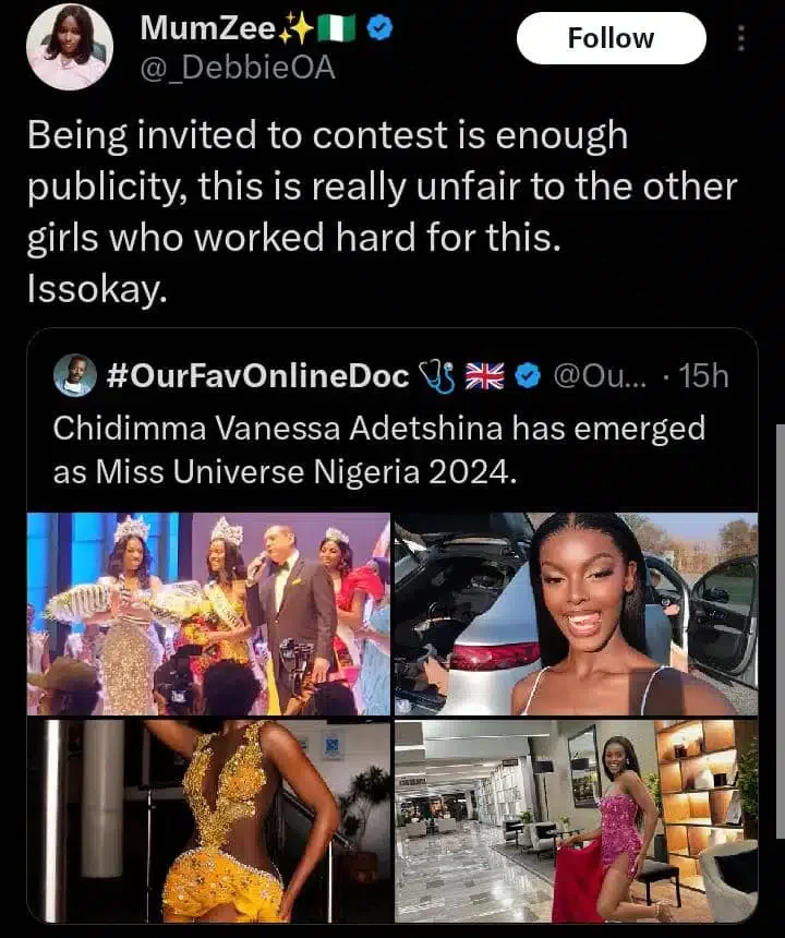 Mummy Zee faces backlash as she weighs in on Chidimma Adetshina's Miss Universe Nigeria victory