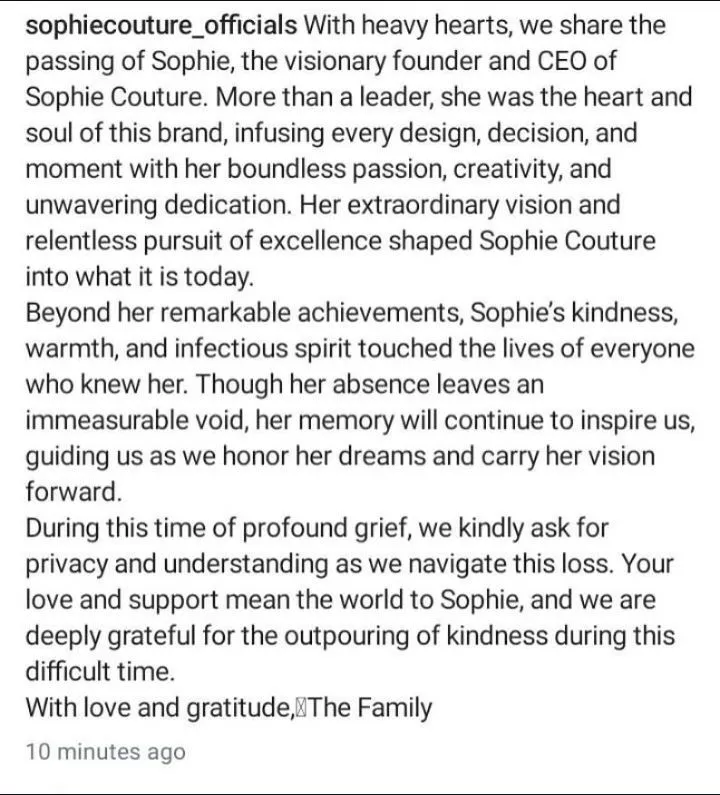 Sophie Couture passes away