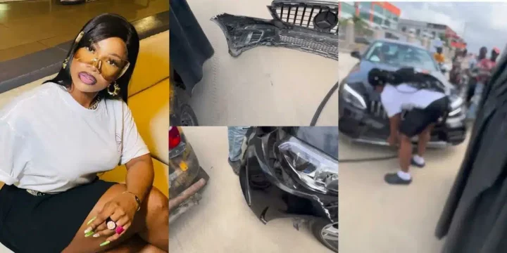 "Give me the keys" - Tacha seizes tricycle after it bashed her Mercedes Benz